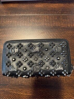 Authentic Christian Louboutin Black Embellished Zip-Around Wallet